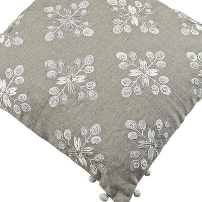 20" Beige and Ivory Throw Pillow with Embroidery