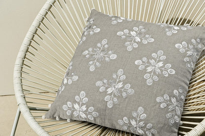 20" Beige and Ivory Throw Pillow with Embroidery