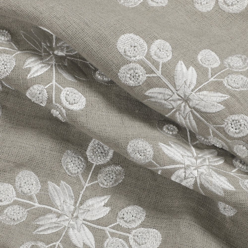20" Beige and Ivory Throw Pillow with Embroidery
