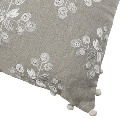 20" Beige and Ivory Throw Pillow with Embroidery