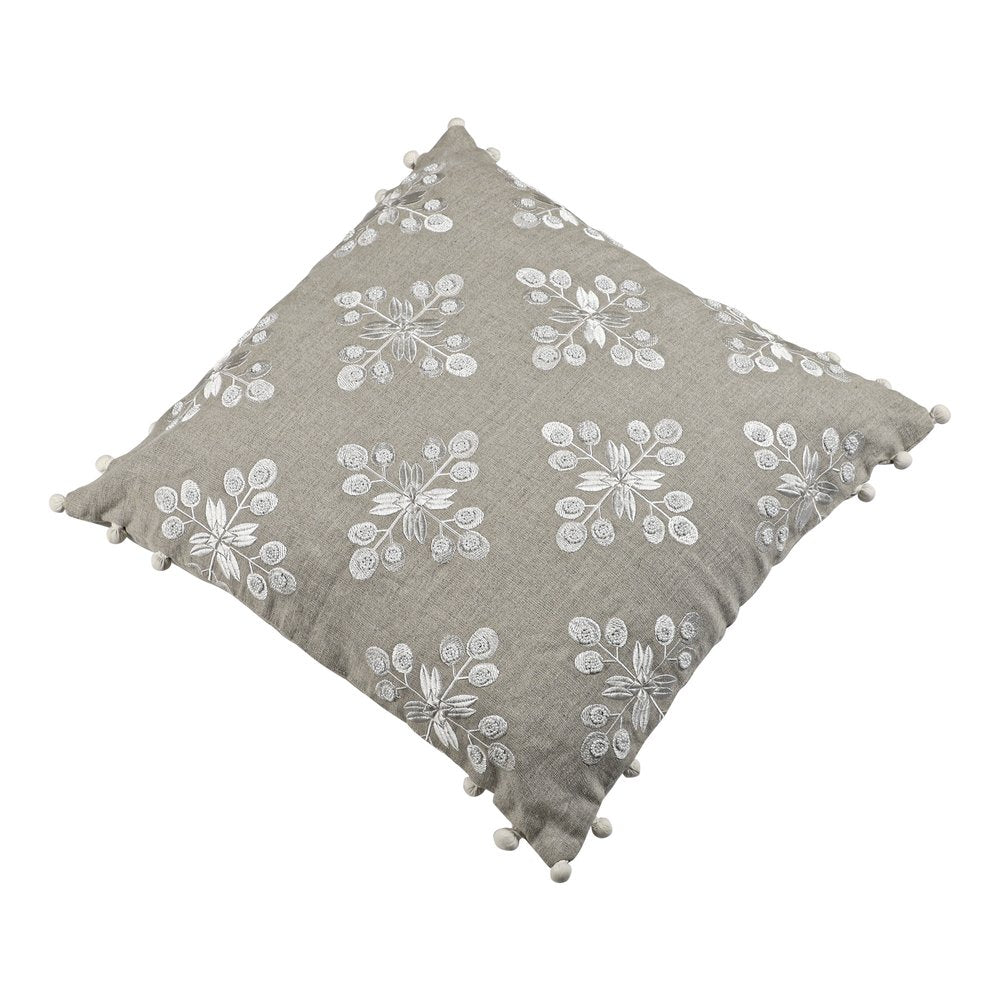 20" Beige and Ivory Throw Pillow with Embroidery