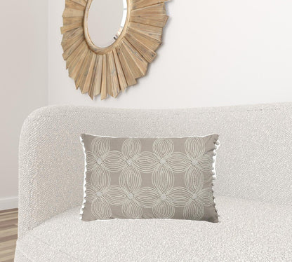 Beige and Ivory Throw Pillow with Embroidery