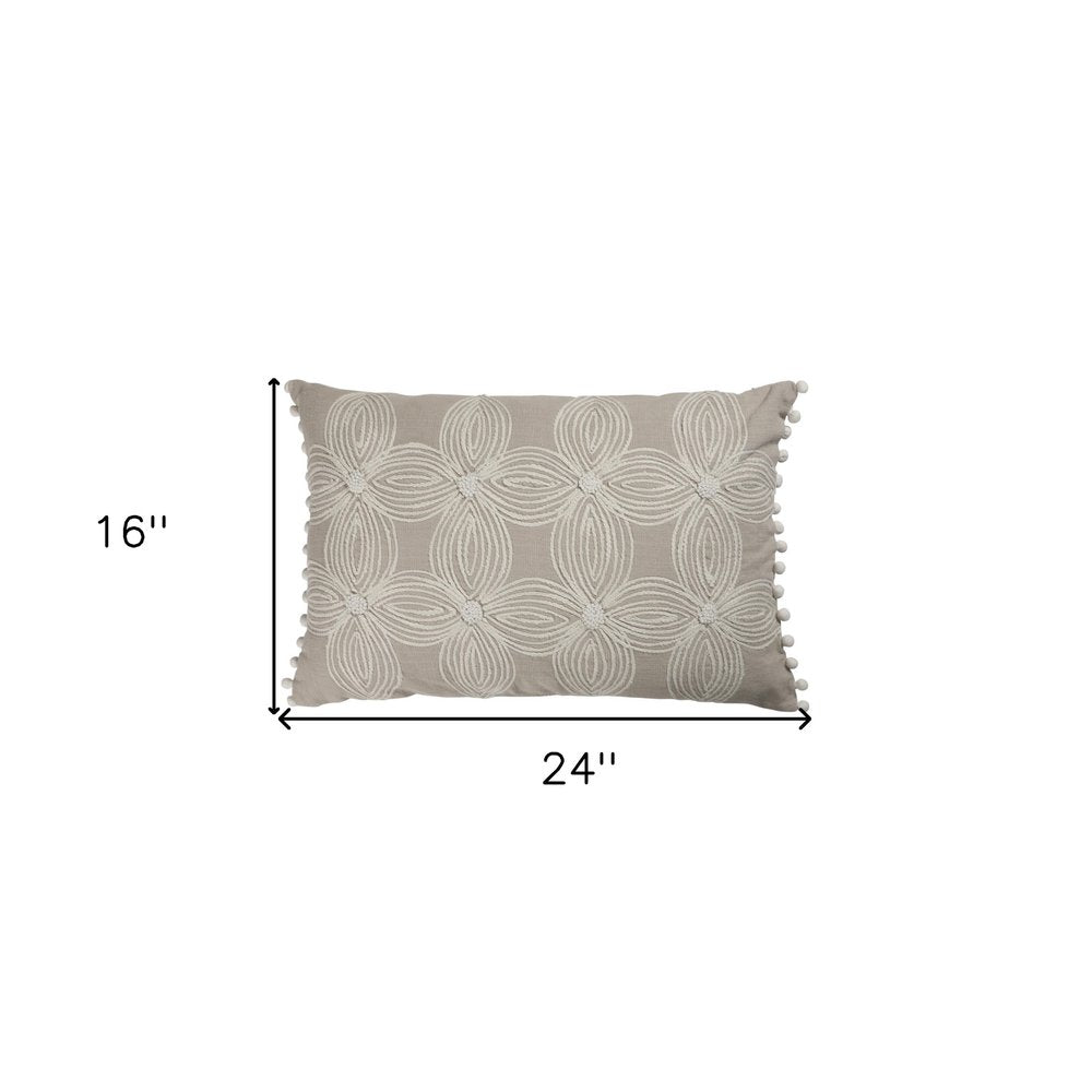 Beige and Ivory Throw Pillow with Embroidery