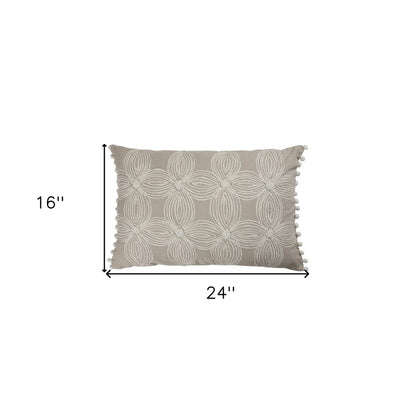 Beige and Ivory Throw Pillow with Embroidery