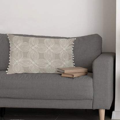 Beige and Ivory Throw Pillow with Embroidery