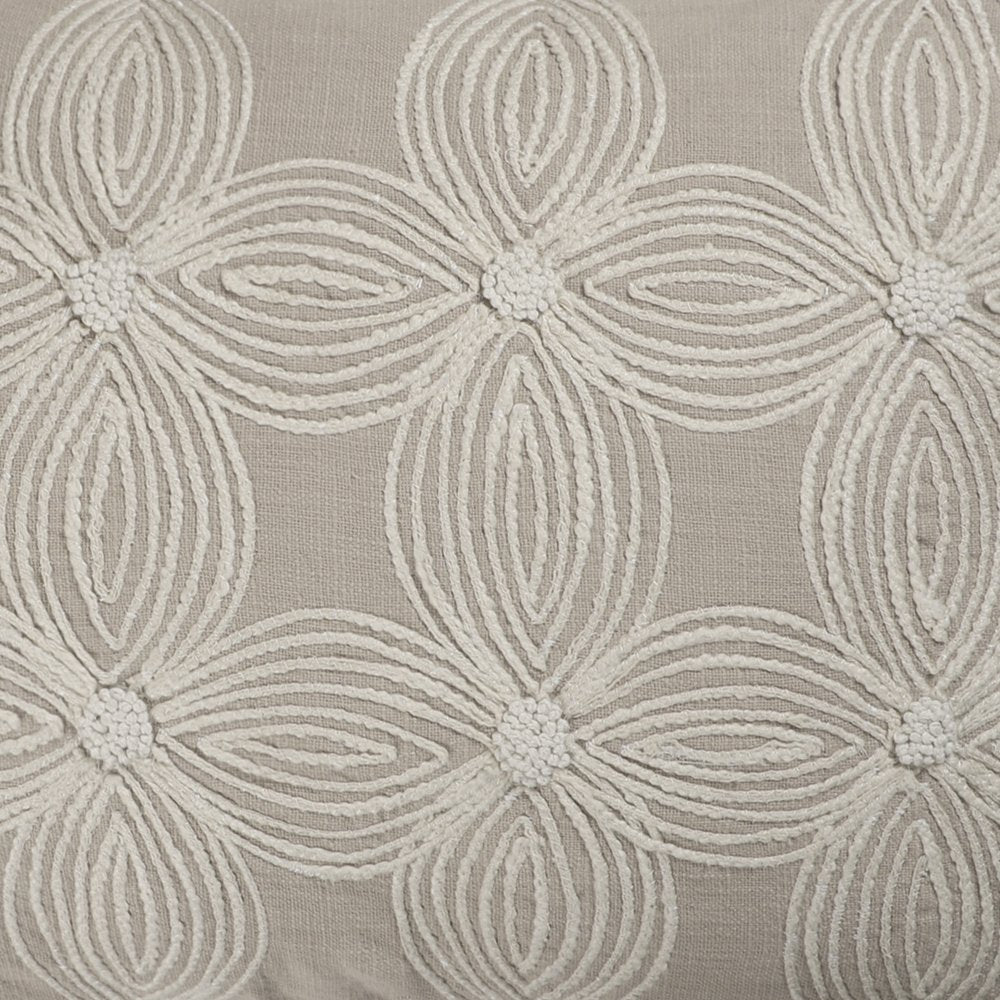 Beige and Ivory Throw Pillow with Embroidery