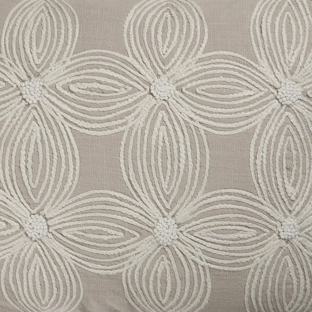 Beige and Ivory Throw Pillow with Embroidery