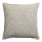 20" Beige and Ivory Throw Pillow with Embroidery and Fringe