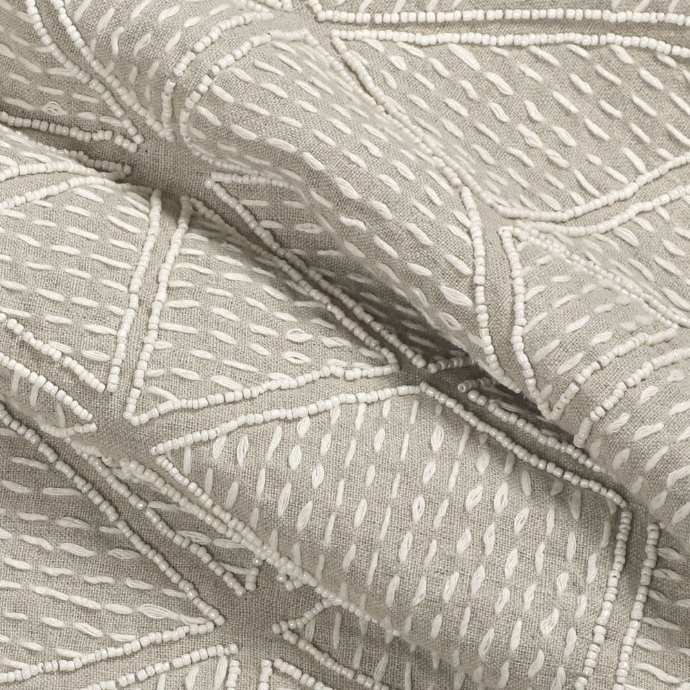 20" Beige and Ivory Throw Pillow with Embroidery and Fringe
