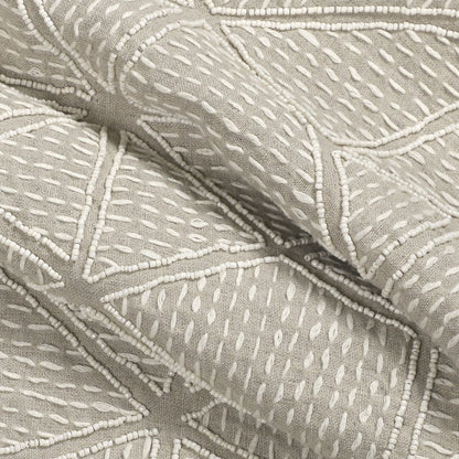 20" Beige and Ivory Throw Pillow with Embroidery and Fringe