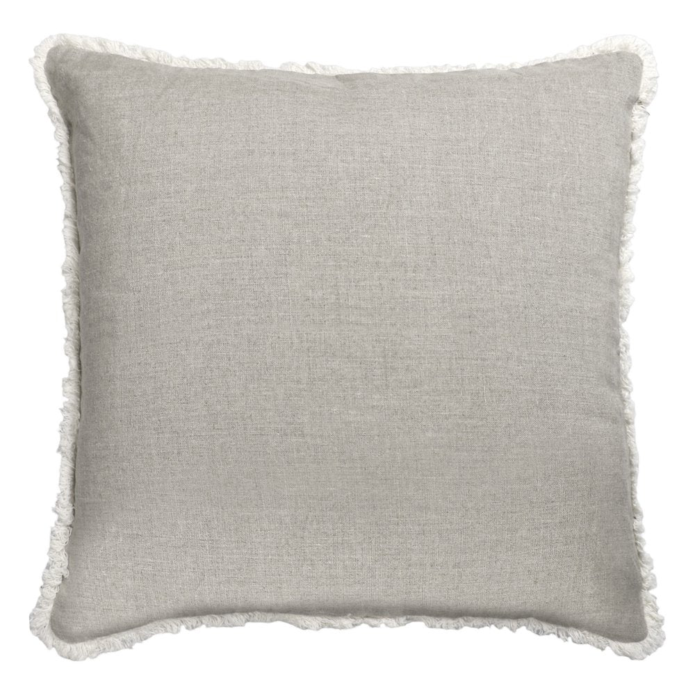 20" Beige and Ivory Throw Pillow with Embroidery and Fringe