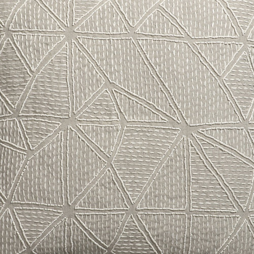 20" Beige and Ivory Throw Pillow with Embroidery and Fringe