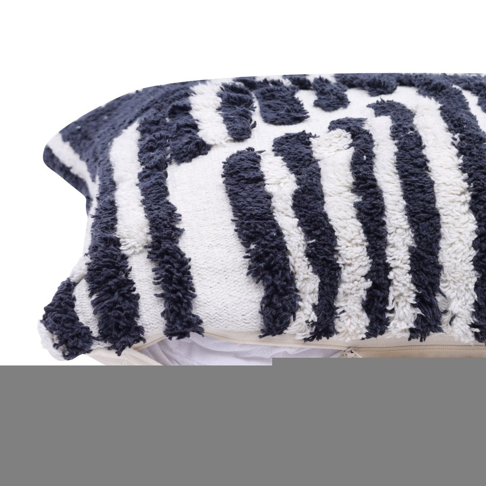 22" Navy and White Geometric Cotton Throw Pillow