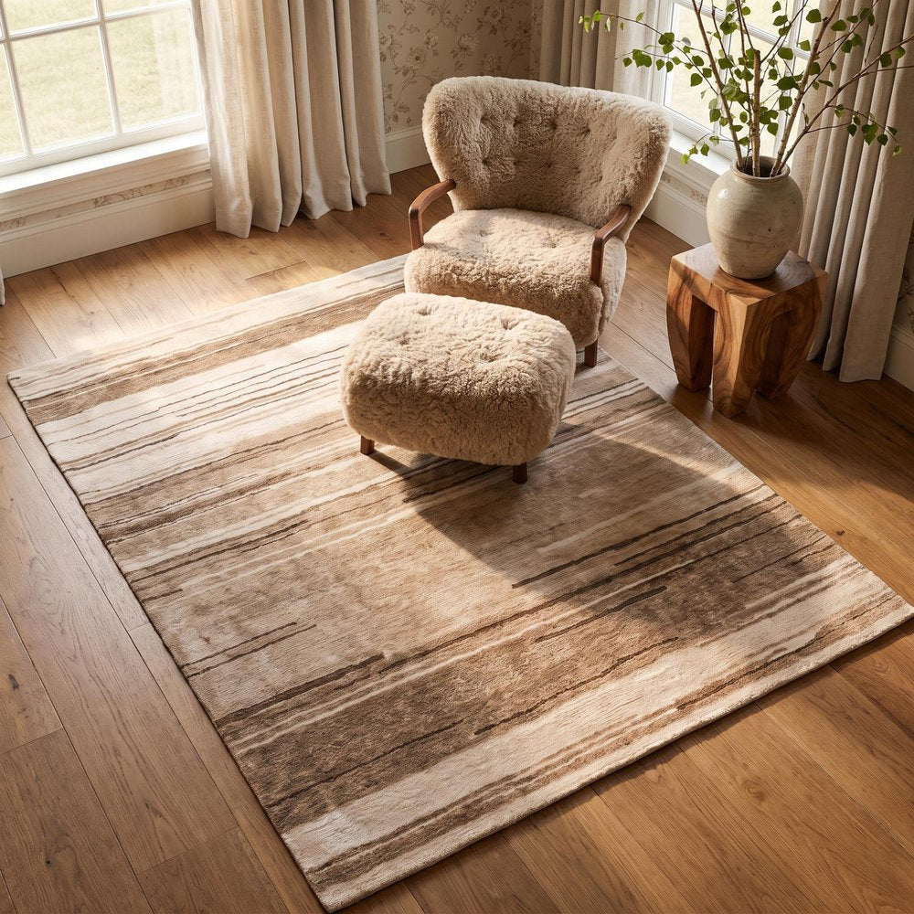 7' X 10' Beige and Brown Abstract Power Loom Distressed Non Skid Area Rug