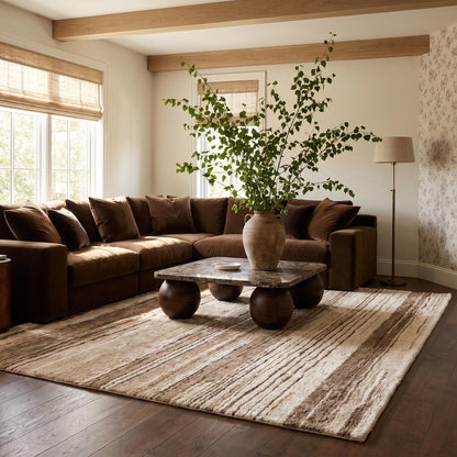 7' X 10' Beige and Brown Abstract Power Loom Distressed Non Skid Area Rug