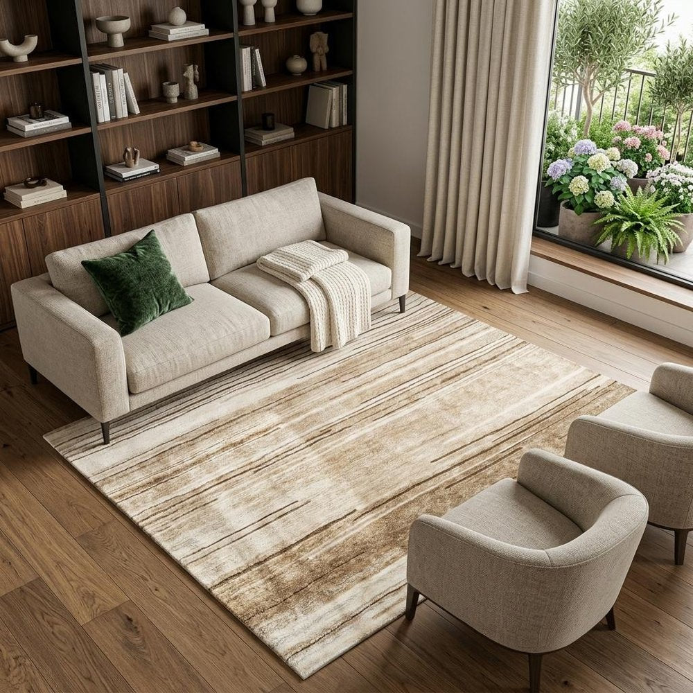 7' X 10' Beige and Brown Abstract Power Loom Distressed Non Skid Area Rug