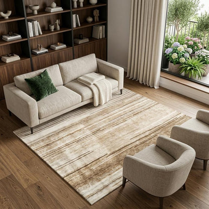 7' X 10' Beige and Brown Abstract Power Loom Distressed Non Skid Area Rug