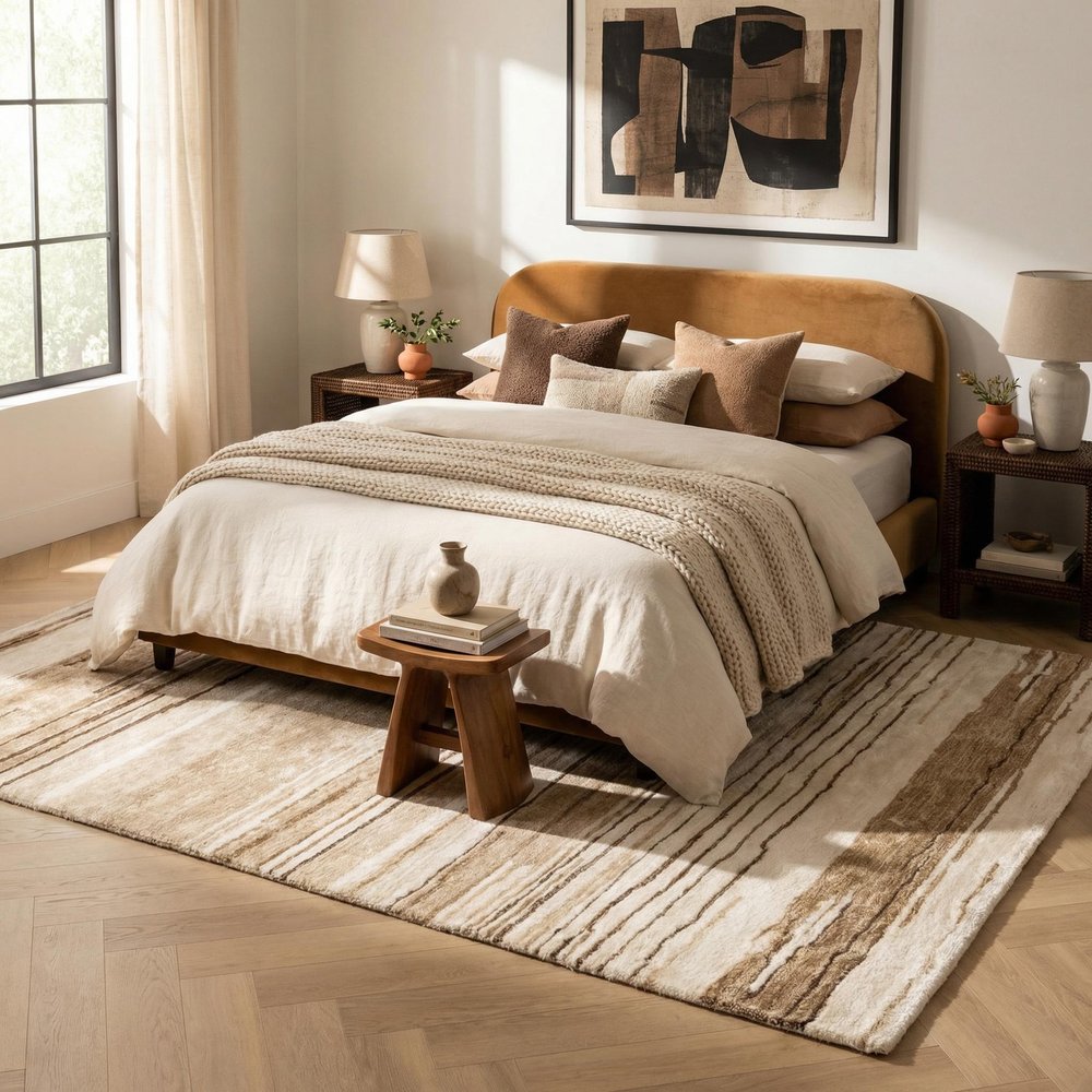 7' X 10' Beige and Brown Abstract Power Loom Distressed Non Skid Area Rug