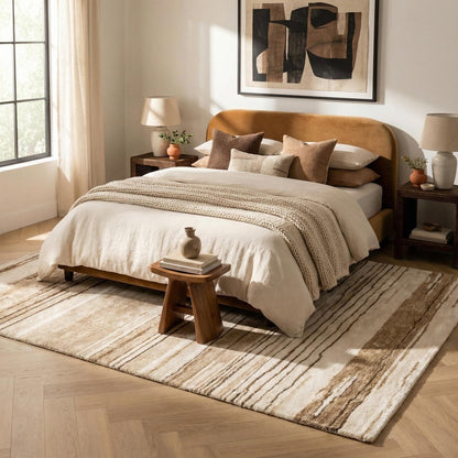 7' X 10' Beige and Brown Abstract Power Loom Distressed Non Skid Area Rug