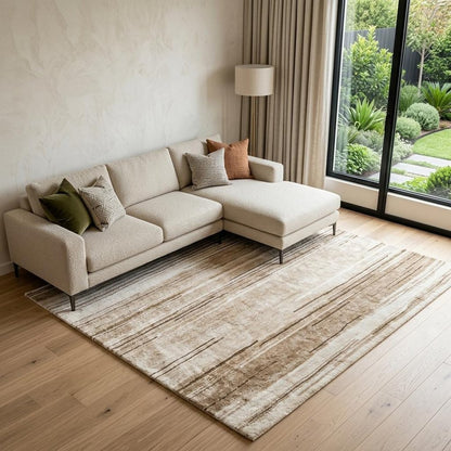 8' X 11' Beige and Brown Abstract Power Loom Distressed Non Skid Area Rug