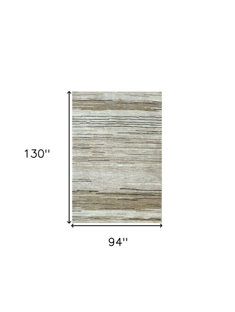 8' X 11' Beige and Brown Abstract Power Loom Distressed Non Skid Area Rug