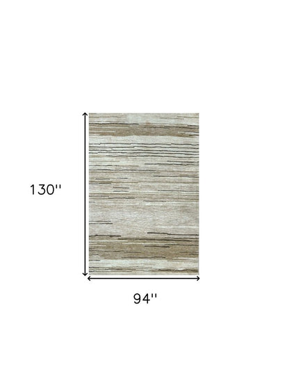 8' X 11' Beige and Brown Abstract Power Loom Distressed Non Skid Area Rug