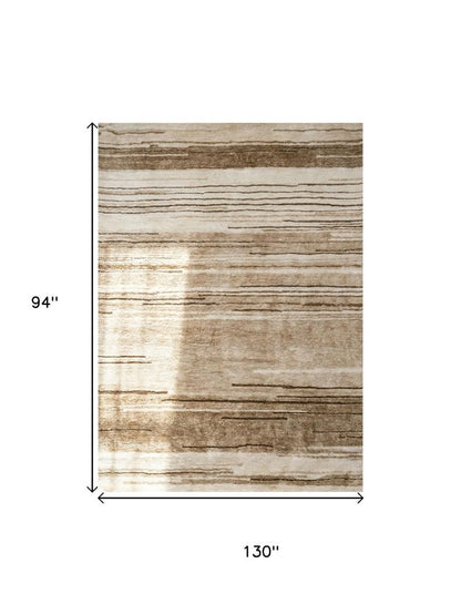 8' X 11' Beige and Brown Abstract Power Loom Distressed Non Skid Area Rug
