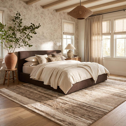 8' X 11' Beige and Brown Abstract Power Loom Distressed Non Skid Area Rug