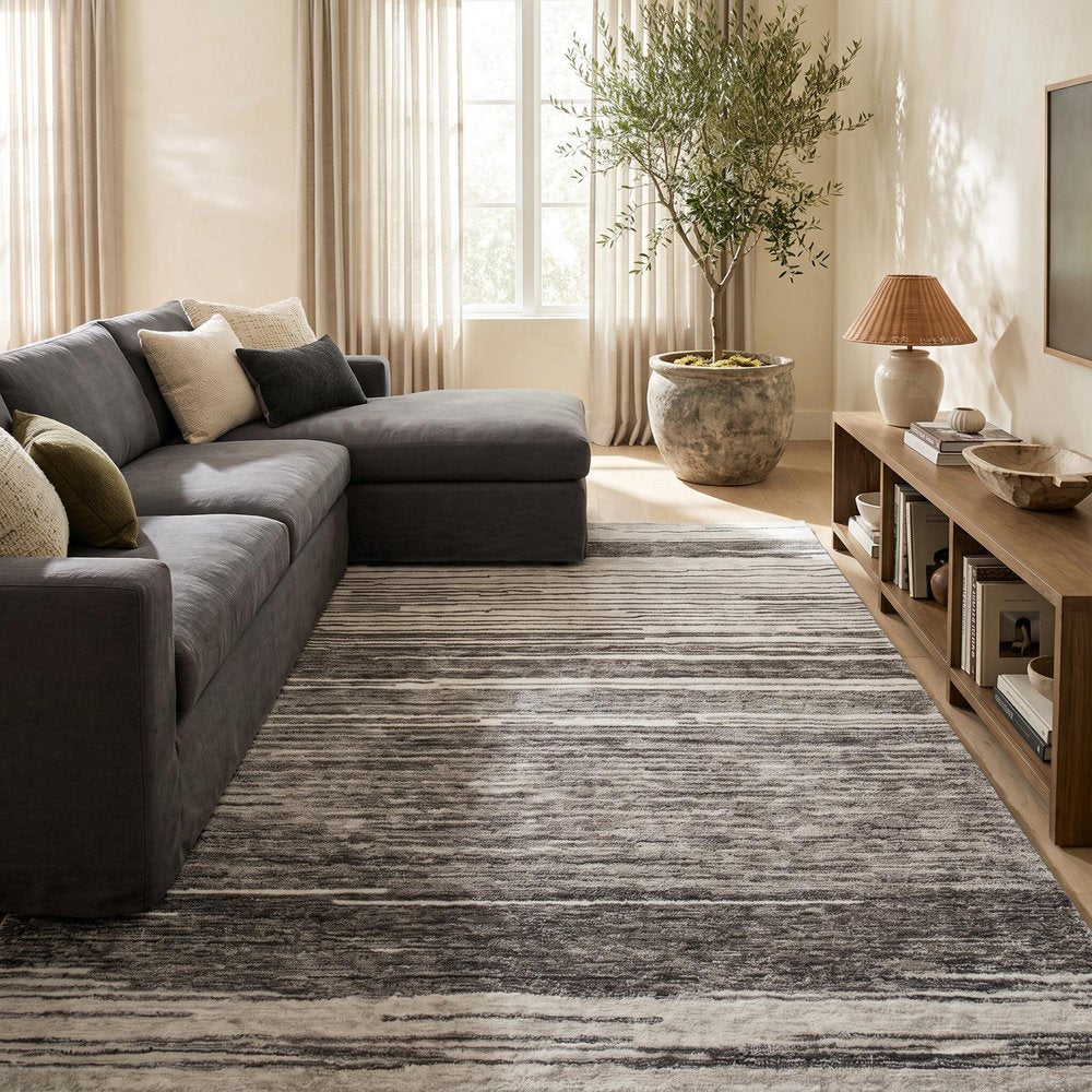 5' X 8' Gray and Black Abstract Power Loom Distressed Non Skid Area Rug