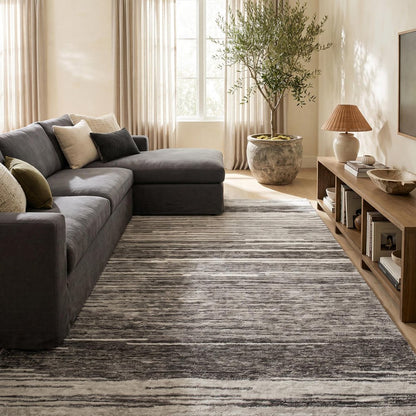 5' X 8' Gray and Black Abstract Power Loom Distressed Non Skid Area Rug