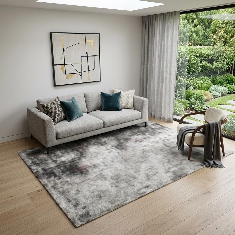 5' X 8' Gray and Black Abstract Power Loom Distressed Non Skid Area Rug