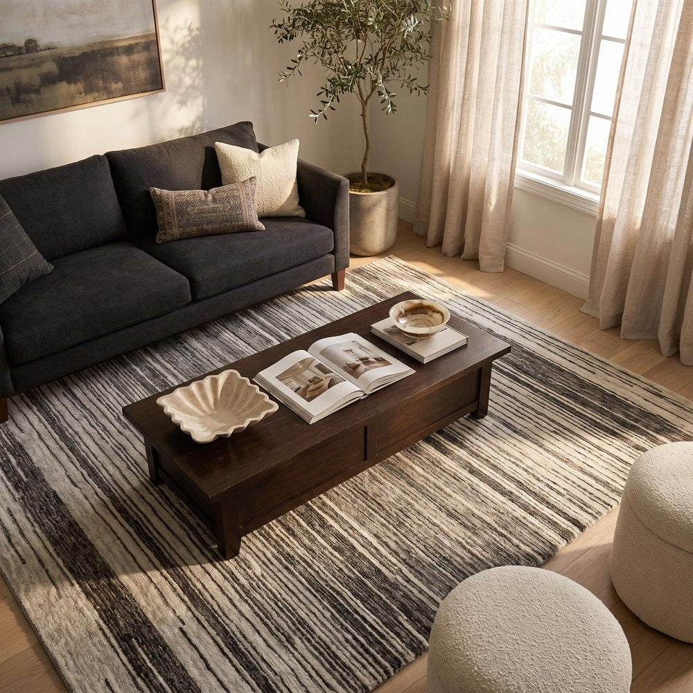 5' X 8' Gray and Black Abstract Power Loom Distressed Non Skid Area Rug