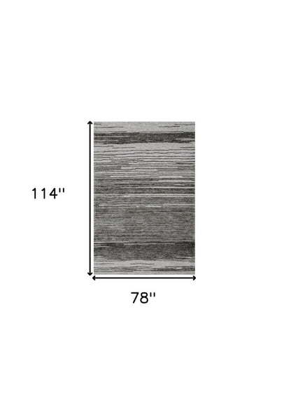 7' X 10' Gray and Black Abstract Power Loom Distressed Non Skid Area Rug