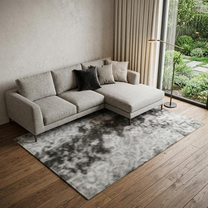 7' X 10' Gray and Black Abstract Power Loom Distressed Non Skid Area Rug