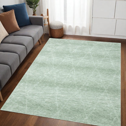 5' X 8' Green and Ivory Geometric Power Loom Distressed Area Rug