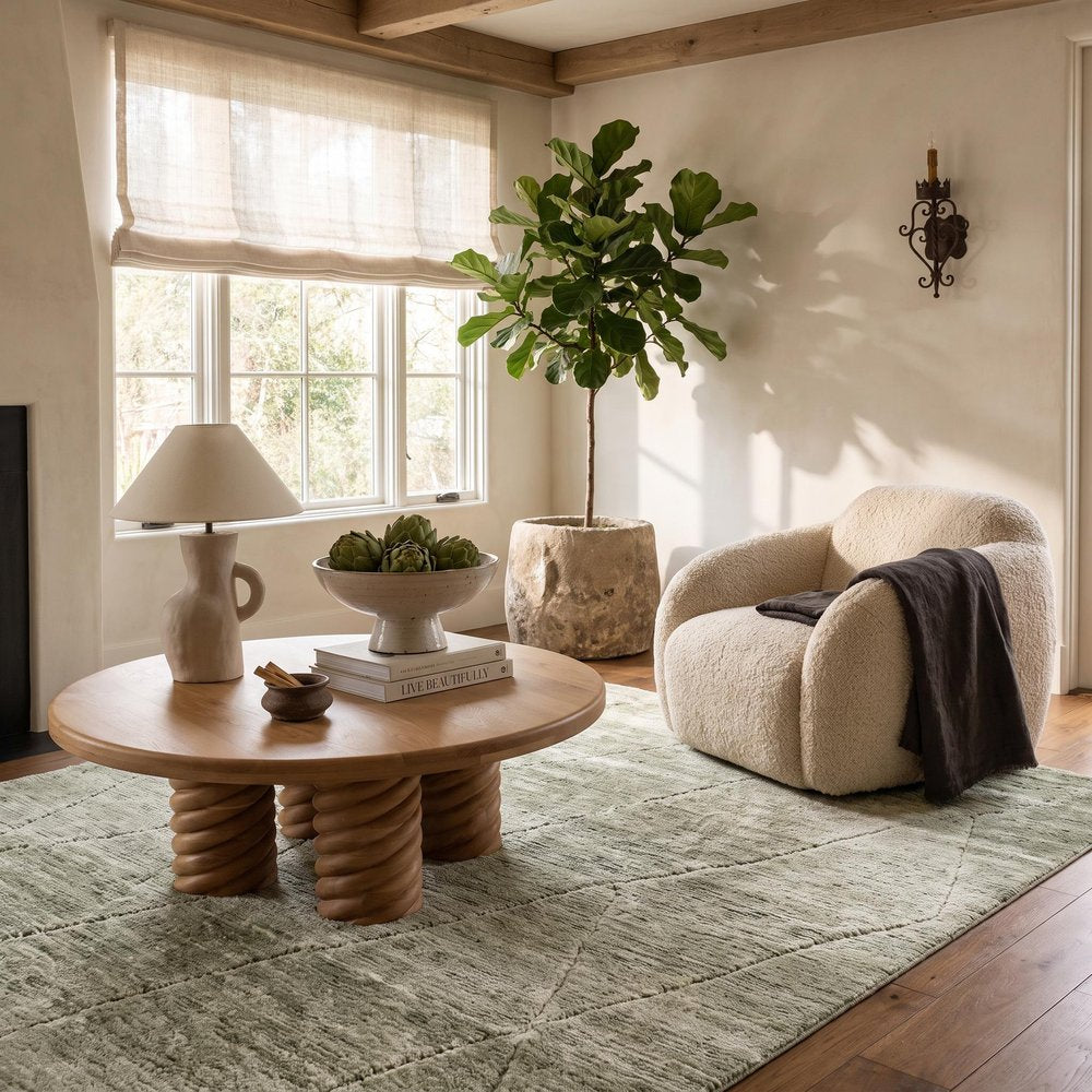 5' X 8' Green and Ivory Geometric Power Loom Distressed Non Skid Area Rug