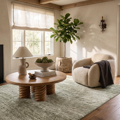 5' X 8' Green and Ivory Geometric Power Loom Distressed Non Skid Area Rug
