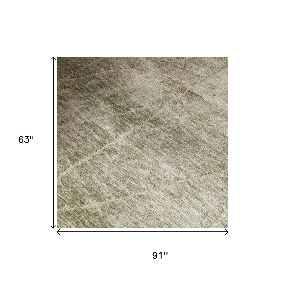 5' X 8' Green and Ivory Geometric Power Loom Distressed Non Skid Area Rug