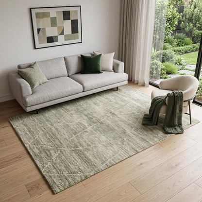 5' X 8' Green and Ivory Geometric Power Loom Distressed Non Skid Area Rug