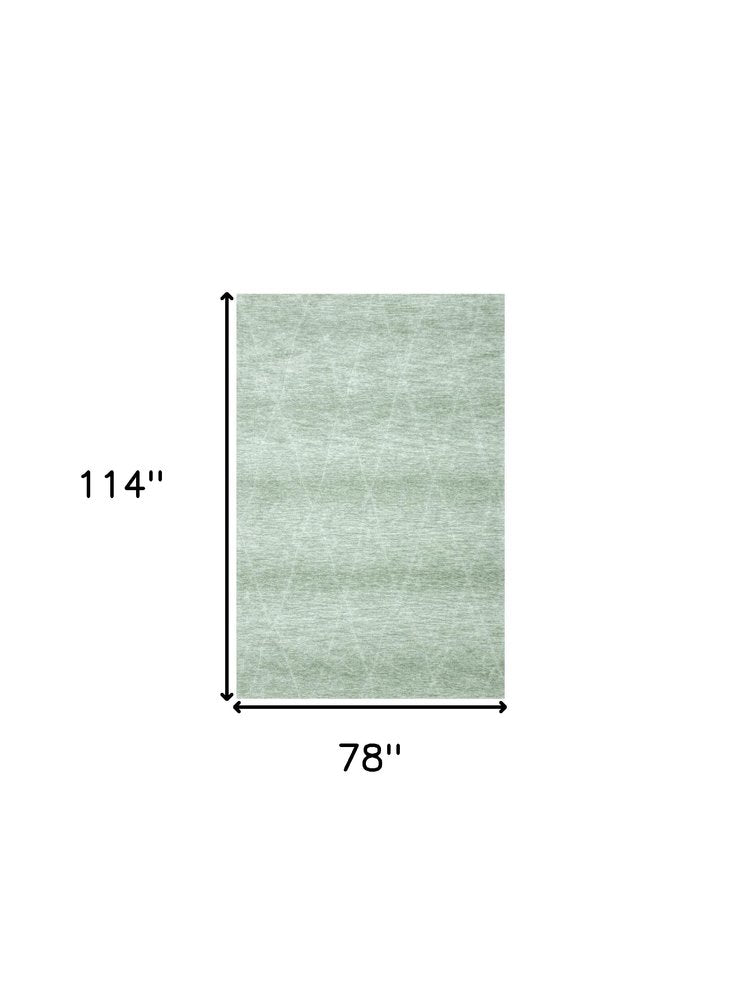 7' X 10' Green and Ivory Geometric Power Loom Distressed Non Skid Area Rug