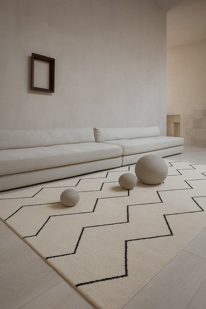 5' X 8' Beige and Black Geometric Power Loom Distressed Non Skid Area Rug