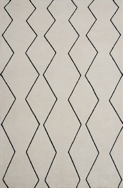 5' X 8' Beige and Black Geometric Power Loom Distressed Non Skid Area Rug