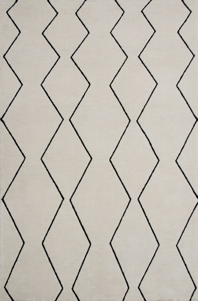 5' X 8' Beige and Black Geometric Power Loom Distressed Non Skid Area Rug