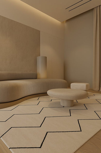 5' X 8' Beige and Black Geometric Power Loom Distressed Non Skid Area Rug