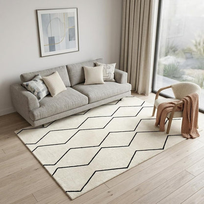5' X 8' Beige and Black Geometric Power Loom Distressed Non Skid Area Rug