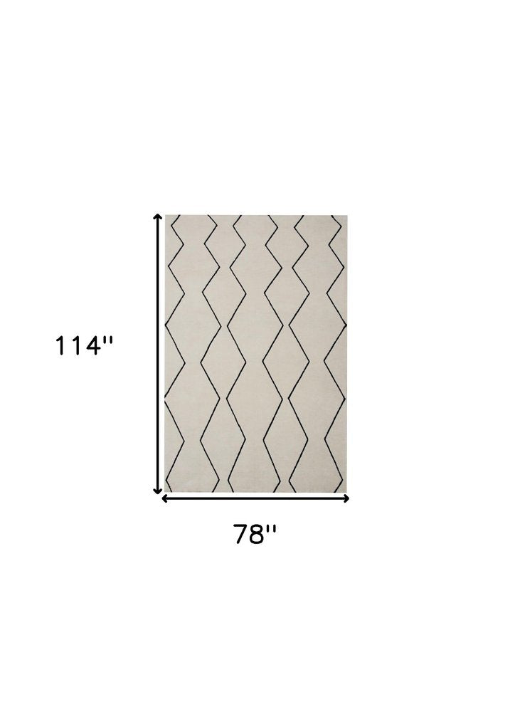 7' X 10' Beige and Black Geometric Power Loom Distressed Non Skid Area Rug