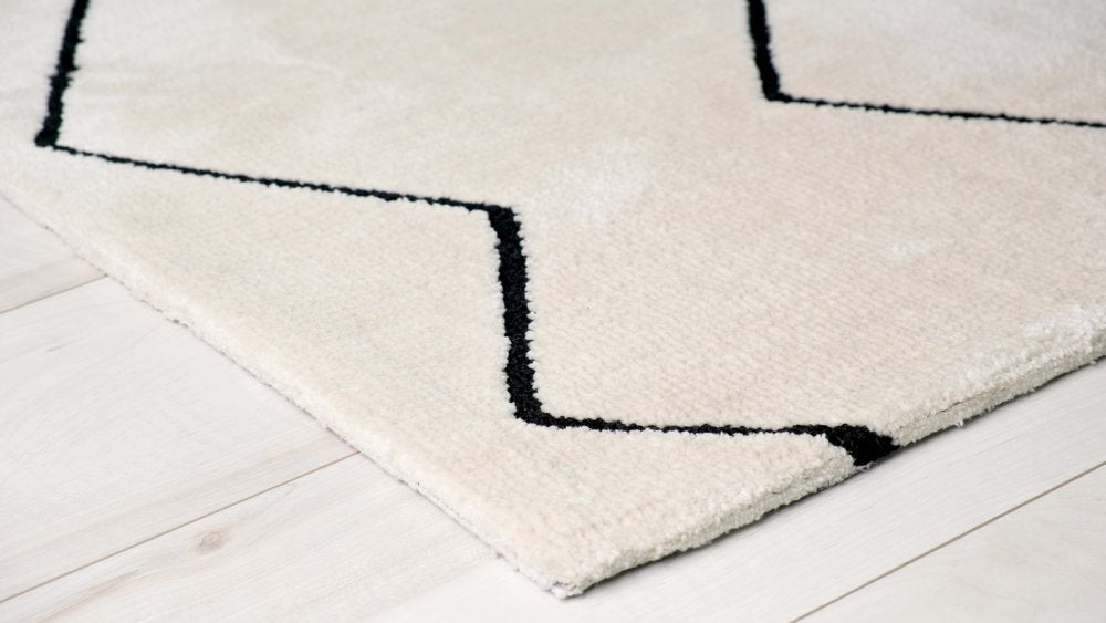 7' X 10' Beige and Black Geometric Power Loom Distressed Non Skid Area Rug