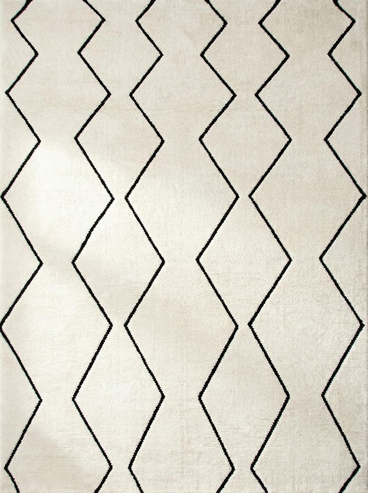 7' X 10' Beige and Black Geometric Power Loom Distressed Non Skid Area Rug