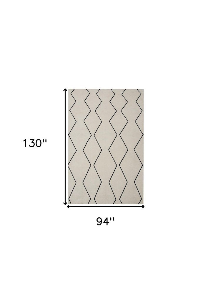 8' X 11' Beige and Black Geometric Power Loom Distressed Non Skid Area Rug