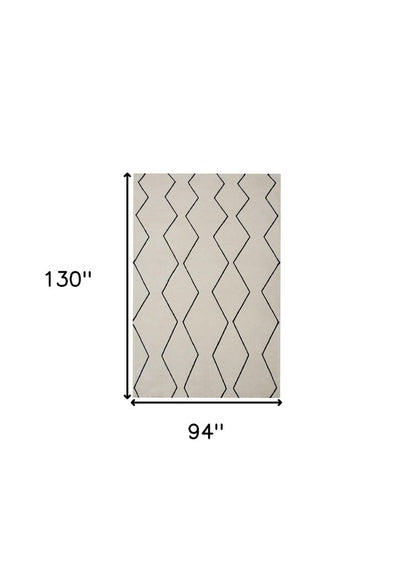 8' X 11' Beige and Black Geometric Power Loom Distressed Non Skid Area Rug